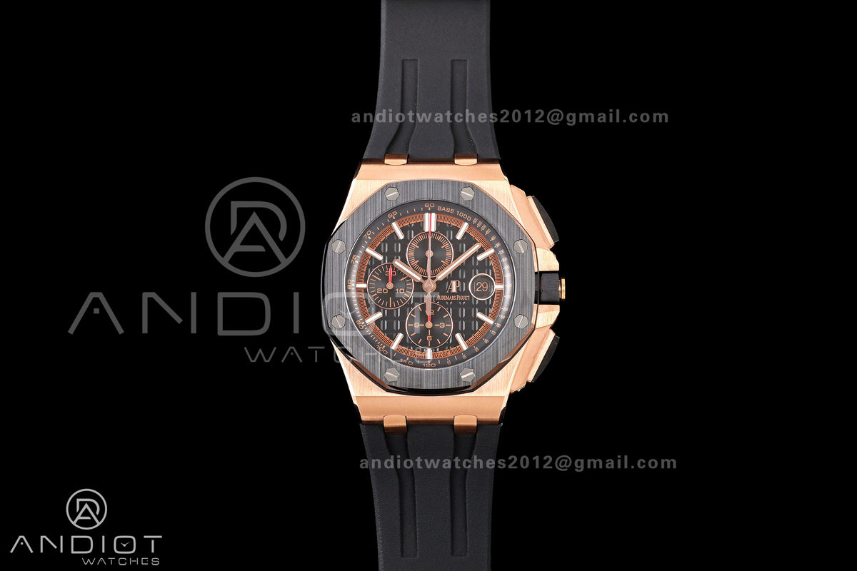 Royal Oak Offshore 44mm RG Ceramic Bezel JF 1:1 Best Edition Black Dial on Rubber Strap A3126